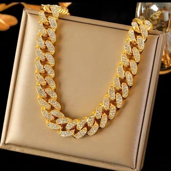 Iced Out 18k Gold Plated Cuban Necklace Bracelet Set THICK 12mm Miami Bling NEW - Picture 4 of 5